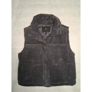 7 For All Mankind Womens Corduroy Puffer Vest Charcoal Gray Funnel Neck Sz S